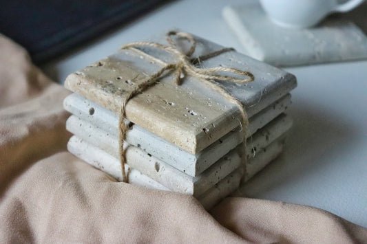 Handmade Travertine Stone Coasters - Set of 6