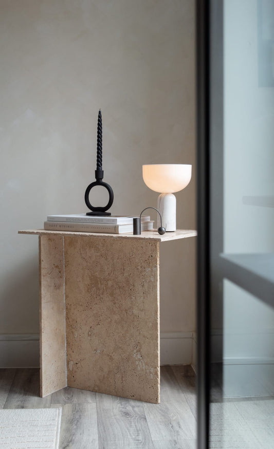 Handmade Travertine Stone Side Table - Polished Finishing