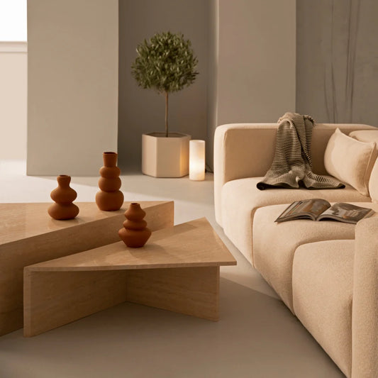 Triangle Travertine Stone Coffee Table Set