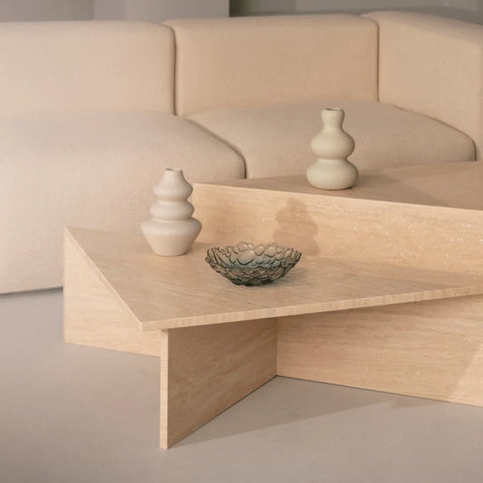 Triangle Travertine Stone Coffee Table Set